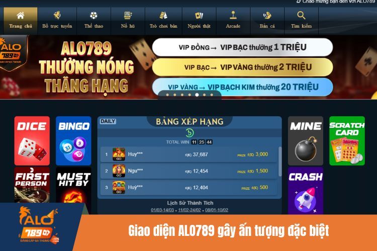 Giao diện ALO789 gây ấn tượng đặc biệt